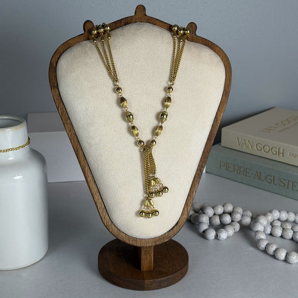 Beautiful VTG 1960s Sarah Coventry Gold-Tone Lariat Triple Strand 36" Necklace